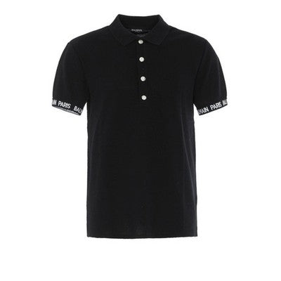 SOLD! BALMAIN PARIS Black & White Men's Cotton Polo Short Sleeve Logo Shirt - XXL
