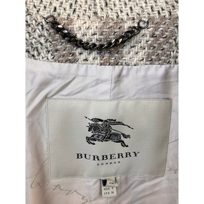 BURBERRY Tweed Nova Pleated Fringe Wool Alpaca Silk Lined Belted Cardigan Jacket Sz. 2