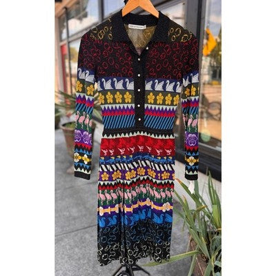 MARY KATRANTZOU Pleated Lurex Midi Jacquard Knit Cecile Dress - Small
