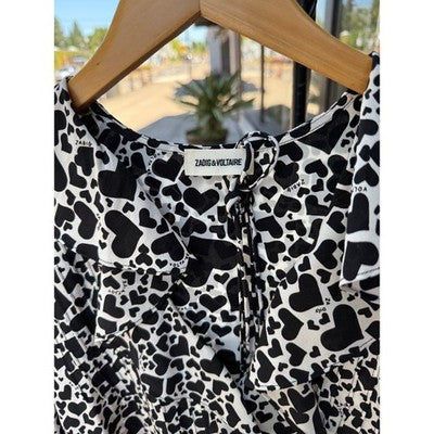 ZADIG & VOLTAIRE Remo Rucas Flash Heart Mini Black & Cream Dress - Large