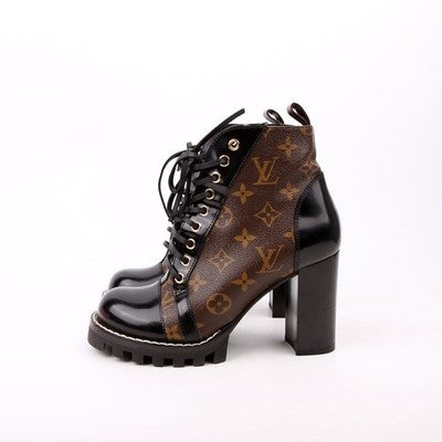 SOLD! LOUIS VUITTON Patent Monogram Canvas Star Trail Zip Lace Ankle Boots w/Box Sz. 39