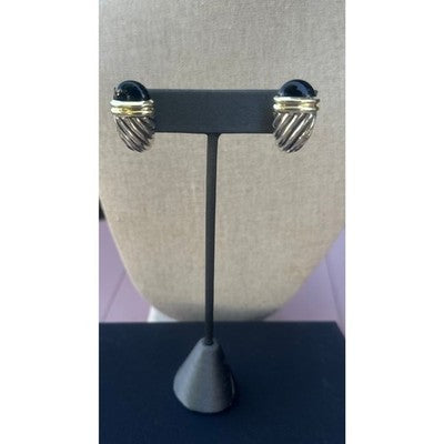 SOLD! DAVID YURMAN Sterling Silver 14K. Yellow Gold Onyx Shrimp Cable Vintage Earrings