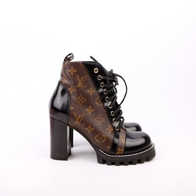 SOLD! LOUIS VUITTON Patent Monogram Canvas Star Trail Zip Lace Ankle Boots w/Box Sz. 39