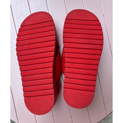 SOLD! CARRANO Red Quilted Leather Cross Ankle Buckle Strap Platform Sandals Sz. 8O
