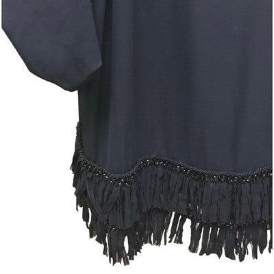 MARINA RINALDI XL Black Fringe Beaded Midi Dress Tassel Tunic Sz. 29  - XL