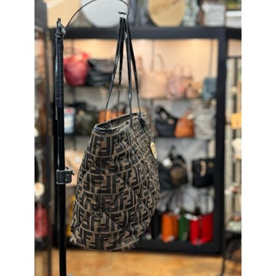 SOLD! FENDI Brown & Black Signature FF Zucca Quilted Canvas Roll Tote Bag