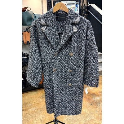 VERSACE Black & Grey Button Up Wool Blend 304 Sleeve Zip Accent Coat - Small