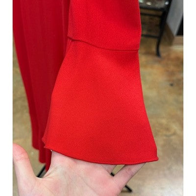 SOLD! Dolce & Gabbana Red Flare Sleeve Midi Viscose Lined Sheath Dress - Medium