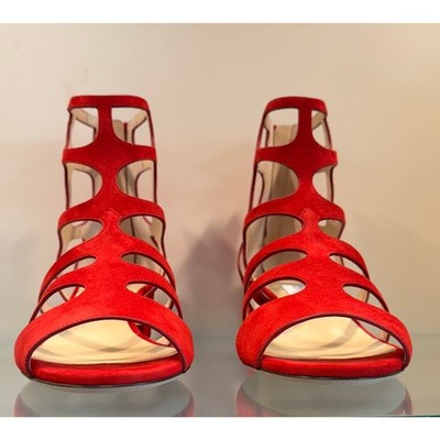 JIMMY CHOO London Suede Ren Gladiator Red Zip Sandals (New w/Box) Sz. 37 1/2