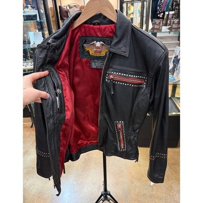 Vintage 90’s Harley Davidson Black Leather Zip Studded Women's Moto Jacket - Medium