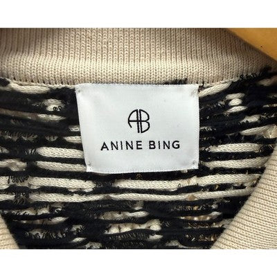 ANINE BING Black Cream Button Up Cotton Knit Short Sleeve Tommy Sweater - Medium