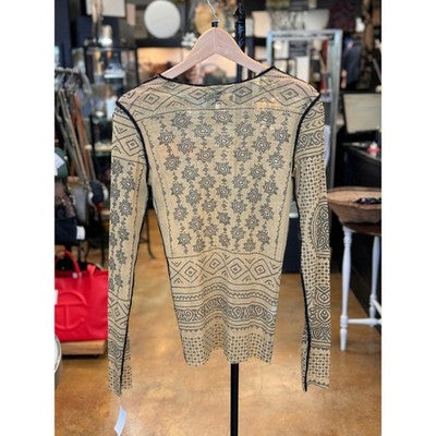 Jean Paul GAULTIER Size 48 Tan & Black Vintage Mesh Long Sleeve Top