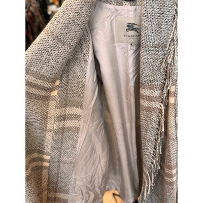 BURBERRY Tweed Nova Pleated Fringe Wool Alpaca Silk Lined Belted Cardigan Jacket Sz. 2