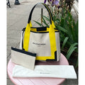 BALENCIAGA PARIS Cabas Cream & Yellow Canvas & Leather Tote Bag w/Pouchette