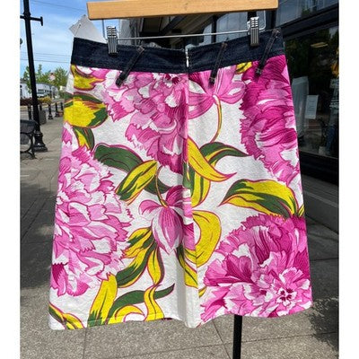 Dolce & Gabbana Blue & Pink Denim Floral Mini A Line Skirt Multicolor - Sz. 32