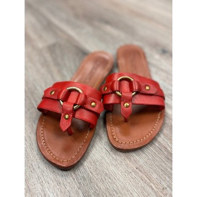 Ralph Lauren Red Purple Label RL Collection Flat Leather Sandals Sz. 9
