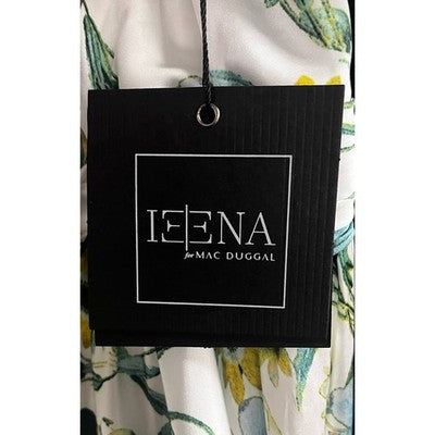 IEENA for MAC DUGGAL White & Green Floral Strappy V-Neck Maxi Gown New Sz. 16