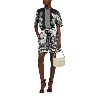 FARM RIO Black & White Macaw Elegance Unisex Button Down Floral/Hawaiian Shirt NEW - Large