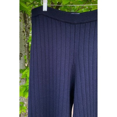 ST. JOHN X-Large Navy Heavy Knit Wool Wide Legged Ribbed Pants NEW - XL