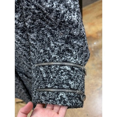 VERSACE Black & Grey Button Up Wool Blend 304 Sleeve Zip Accent Coat - Small