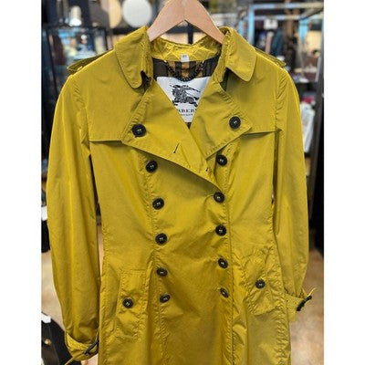 BURBERRY London Chartreuse Belted Double Breasted Trench Coat Sz. 10 - Medium