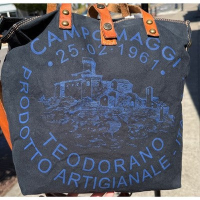 CAMPOMAGGI TEODORANO Italy Blue Canvas/Leather Tote Bag