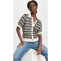 ANINE BING Black Cream Button Up Cotton Knit Short Sleeve Tommy Sweater - Medium