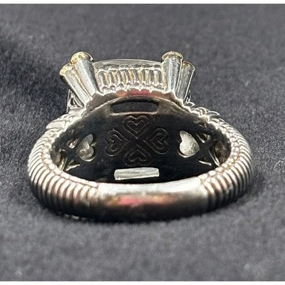 JUDITH RIPKA Two Sterling 925 18K Diamond Hearts Fontaine Crystal Ring Sz. 5 1/2