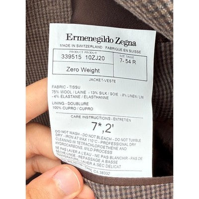 Ermenegildo Zegna Brown Plaid Men's Zero Weight Blazer Sport Coat Jacket Sz. 54R
