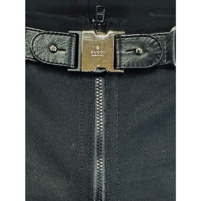 Y2K GUCCI Black Paneled Skinny Zip Back Pockets & Ankles Belted Pants Sz. 38