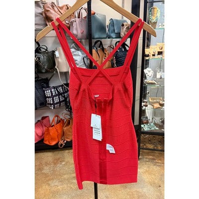 HERVE LEGER Coral Poppy Red Bandage Mini Sleeveless Dress New w/tags Sz. 6