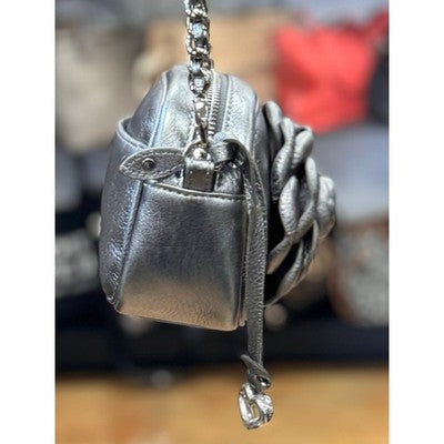 Brighton Silver Rosie Mini Camera Leather Rose Zip Crossbody Bag
