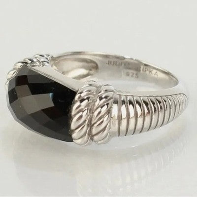 Judith Ripka Sterling Silver 925 Pineapple Cut Onyx Ring Sz. 8