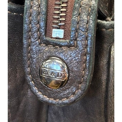 BE & D Brown Leather Satchel Tote Chain Top Zip Bag