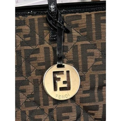 SOLD! FENDI Brown & Black Signature FF Zucca Quilted Canvas Roll Tote Bag