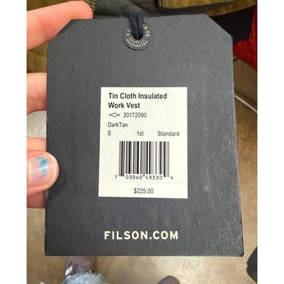 SOLD! Filson Dark Tan Men's Tin Cloth Insulated Work Vest 20172090 NEW - Small