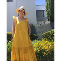 PAYAL JAIN Yellow Embroidered Sleeveless Floral Fallon Eyelet Maxi Dress Sz. 12