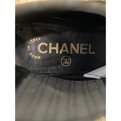 CHANEL Black Lambskin Leather Elastic Cap Toe Short Ankle Boots Sz. 37