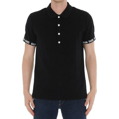 SOLD! BALMAIN PARIS Black & White Men's Cotton Polo Short Sleeve Logo Shirt - XXL
