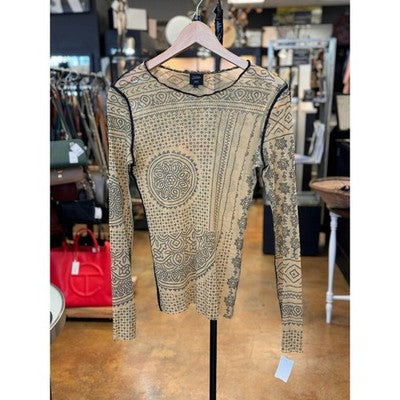Jean Paul GAULTIER Size 48 Tan & Black Vintage Mesh Long Sleeve Top