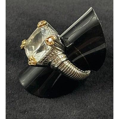 JUDITH RIPKA Two Sterling 925 18K Diamond Hearts Fontaine Crystal Ring Sz. 5 1/2