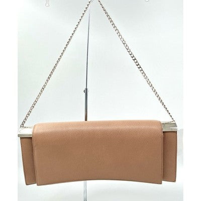 RODO ITALY Tan Italian Leather Evening Clutch Shoulder Bag w/silver Chain