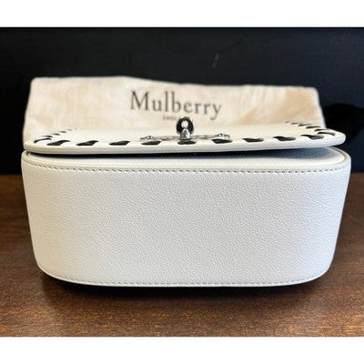 MULBERRY White & Black Leather Darley Small Satchel Crossbody Turn Lock Bag