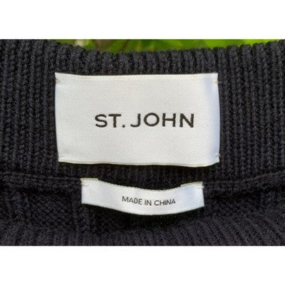 ST. JOHN X-Large Navy Heavy Knit Wool Wide Legged Ribbed Pants NEW - XL