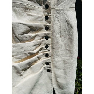 retrofete White Vtg. Lambskin Leather Willa Ruched Assym. Button Mini Dress - X-Small