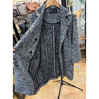 VERSACE Black & Grey Button Up Wool Blend 304 Sleeve Zip Accent Coat - Small