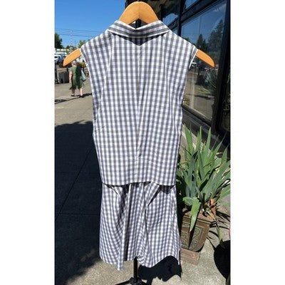 BRUNELLO CUCINELLI Grey & White Sleeveless Wrap Cotton Collar Dress - Small/Med.