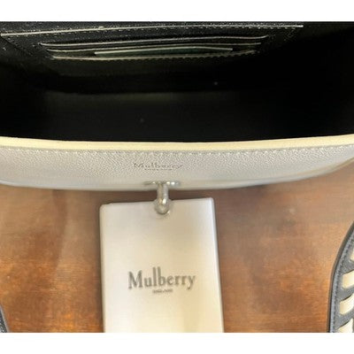 MULBERRY White & Black Leather Darley Small Satchel Crossbody Turn Lock Bag