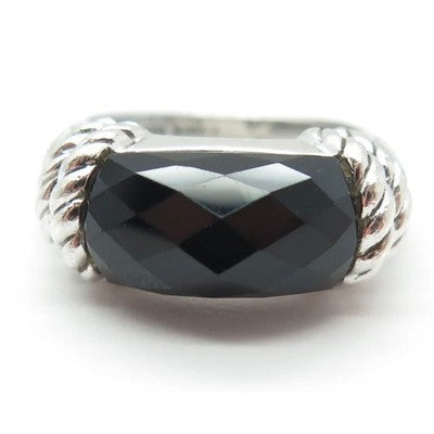 Judith Ripka Sterling Silver 925 Pineapple Cut Onyx Ring Sz. 8