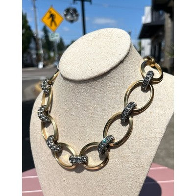 LANVIN PARIS Gold & Silver Tone Mixed Chunky Metal Choker Necklace w/